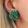 Multicolor Sapphire Paved Curved Disc Bold Stud Earrings