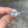 Halo Cushion Cut Sterling Silver Engagement Ring