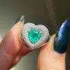 2ct Heart Cut Emerald Paved Halo Engagement Ring