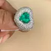 2ct Heart Cut Emerald Paved Halo Engagement Ring