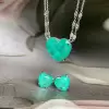 12ctw Heart Cut Emerald Classic Stud Earrings