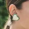 Emerald and White Sapphire Heart Stud Earrings