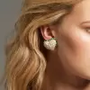 Emerald and White Sapphire Heart Stud Earrings