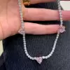 Five Heart Cut Pink Sapphire Station Necklace