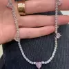 Five Heart Cut Pink Sapphire Station Necklace