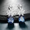 Vintage Pear Cut Sapphire Cluster Flower Drop Earrings