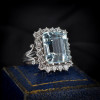 14ct Halo Emerald Cut Aquamarine Vintage Cocktail Ring