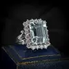 14ct Halo Emerald Cut Aquamarine Vintage Cocktail Ring