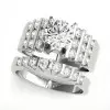 Handmade Bar Setting Round Cut Sterling Silver Ring Set