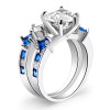 Handmade Heart Cut Created Sapphire Ring Set