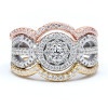 Handmade 3 Tone Halo Round Cut Ring With 2 Bands
