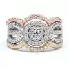 Handmade 3 Tone Halo Round Cut Ring With 2 Bands
