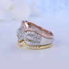 Handmade 3 Tone Halo Round Cut Ring With 2 Bands