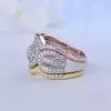 Handmade 3 Tone Halo Round Cut Ring With 2 Bands