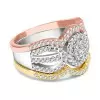 Handmade 3 Tone Halo Round Cut Ring With 2 Bands