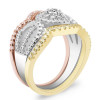 Handmade 3 Tone Halo Round Cut Ring With 2 Bands