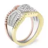 Handmade 3 Tone Halo Round Cut Ring With 2 Bands
