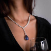 Pear Cut Blue Sapphire Pendant Necklace
