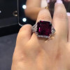 4ct Asscher Cut Ruby Three Stone Engagement Ring