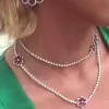 Flower Design Ruby Necklace & Earrings Jewelry Set