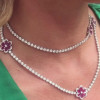 Flower Design Ruby Necklace & Earrings Jewelry Set
