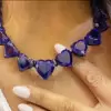 Heart Cut Blue Sapphire Necklace & Earrings Jewelry Set