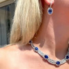 Oval Cut Blue Sapphire Necklace & Earrings Jewelry Set