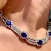Oval Cut Blue Sapphire Necklace & Earrings Jewelry Set