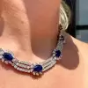 Oval Cut Blue Sapphire Necklace & Earrings Jewelry Set