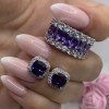 Emerald Cut Amethyst Eternity Band&Earring Stud Jewelry Set/2pcs