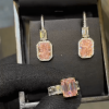 Emerald Cut Pink Sapphire Ring & Earrings Jewelry Set