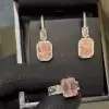 Emerald Cut Pink Sapphire Ring & Earrings Jewelry Set