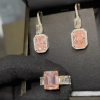 Emerald Cut Pink Sapphire Ring & Earrings Jewelry Set