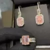 Emerald Cut Pink Sapphire Ring & Earrings Jewelry Set