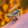 8.4ct Cushion Cut Green Sapphire Vintage Leaf Ring