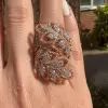Nature-inspired Two Tone Leaves Bold Cocktail Ring