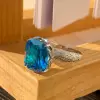 12ct Cushion Cut Aquamarine Mermaid Inspired Cocktail Ring