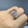 8.4ct Emerald Cut Morganite Pink Sapphire Cluster Engagement Ring