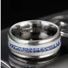 Handmade 8mm Titanium Steel  Blue Sapphire Men's Ring Band