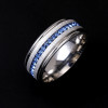 Handmade 8mm Titanium Steel  Blue Sapphire Men's Ring Band