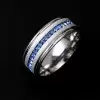 Handmade 8mm Titanium Steel  Blue Sapphire Men's Ring Band