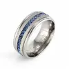 Handmade 8mm Titanium Steel  Blue Sapphire Men's Ring Band