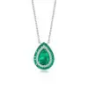 3ct Pear Cut Emerald Vintage Halo Pendant Necklace