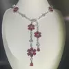 42ctw White Sapphire and Ruby Flower Statement Necklace