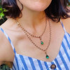 3.5ct Pear Cut Emerald Pendant Two Tone Necklace