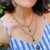 3.5ct Pear Cut Emerald Pendant Two Tone Necklace
