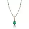 3.5ct Pear Cut Emerald Pendant Two Tone Necklace