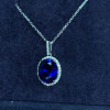 Halo Oval Cut Blue Sapphire Pendant Necklace