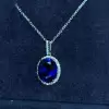 Halo Oval Cut Blue Sapphire Pendant Necklace
