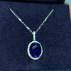 Halo Oval Cut Blue Sapphire Pendant Necklace